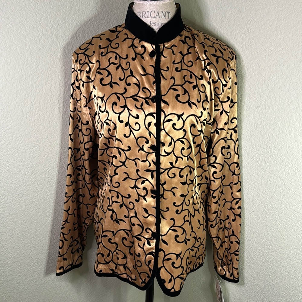 Susan Hutton Gold and Black Velvet Embroidered button down shirt